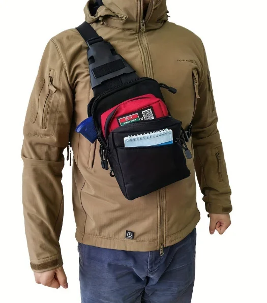 Edc Carry Bag For Pistol - 戦術的隠蔽型キャリースリングバッグ：EDC用クイックアクセスピストルパック – クロスボディ、ショルダー、胸部、射撃場での使用に最適（付属品付き） ファニーパック