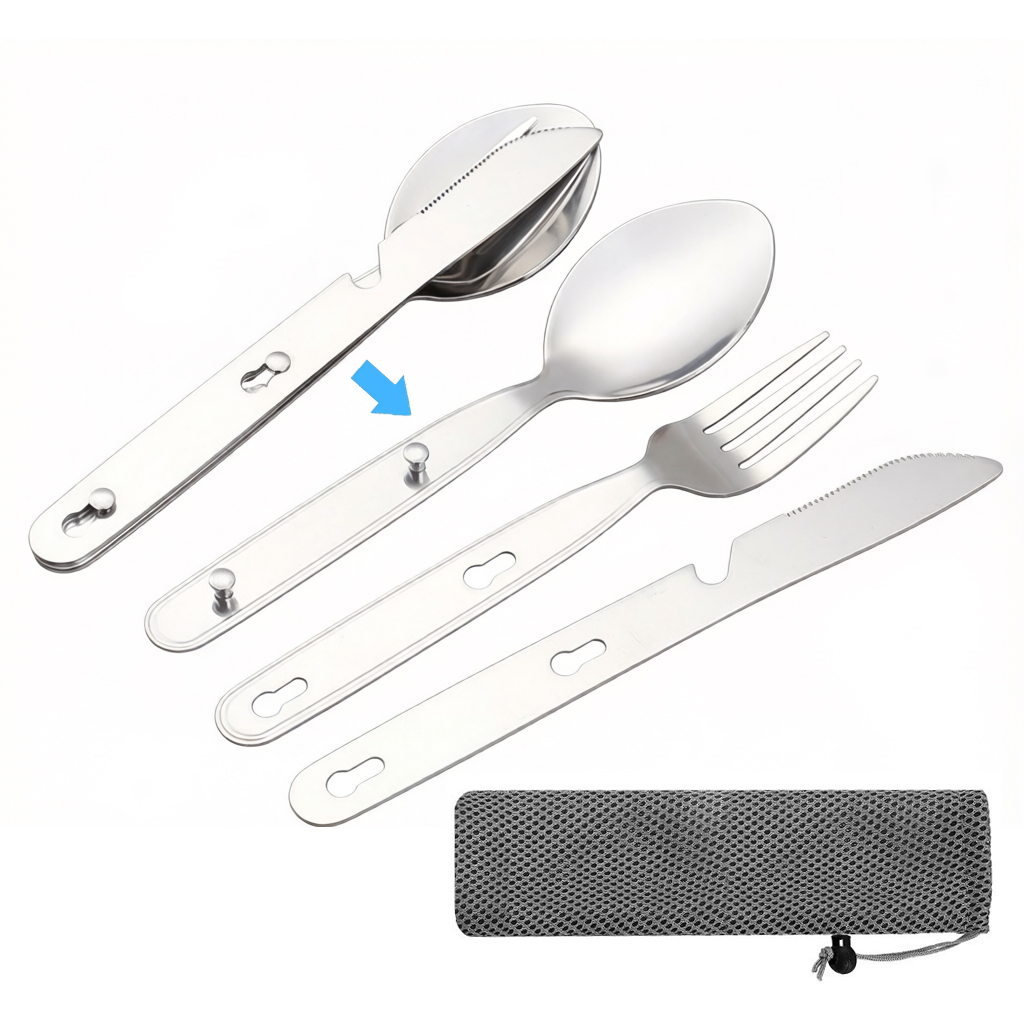 Edc Everyday Carry Knives - 3 ピース/セット折りたたみスプーンフォークナイフ 304 ステンレス鋼ポータブルポケット食器収納ボックス付き屋外キャンプピクニック旅行用