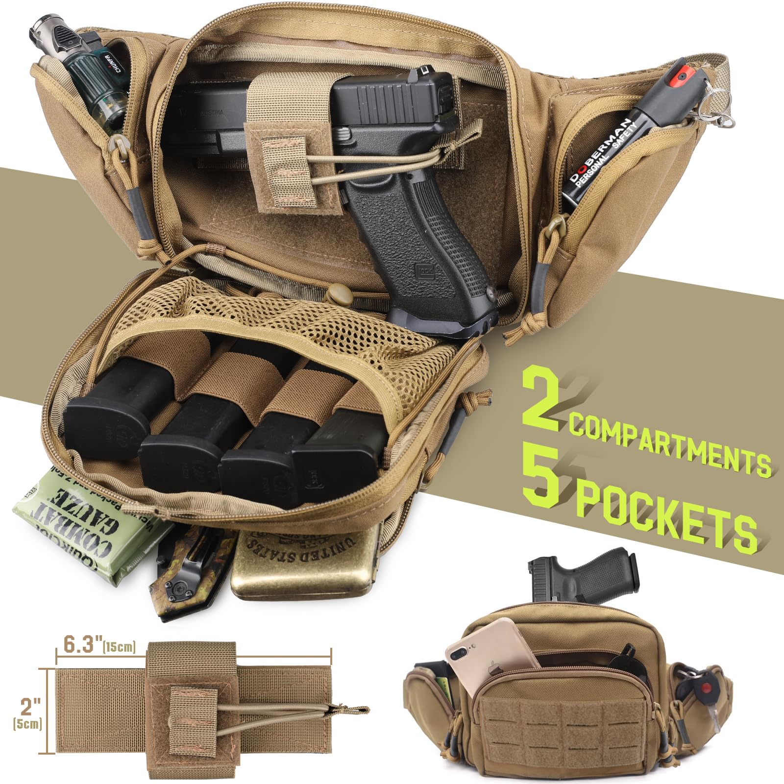 戦術的な隠蔽携帯用ファニーパックピストルポーチ、ユニバーサル - Edc Concealed Carry Holster のレビューと価格