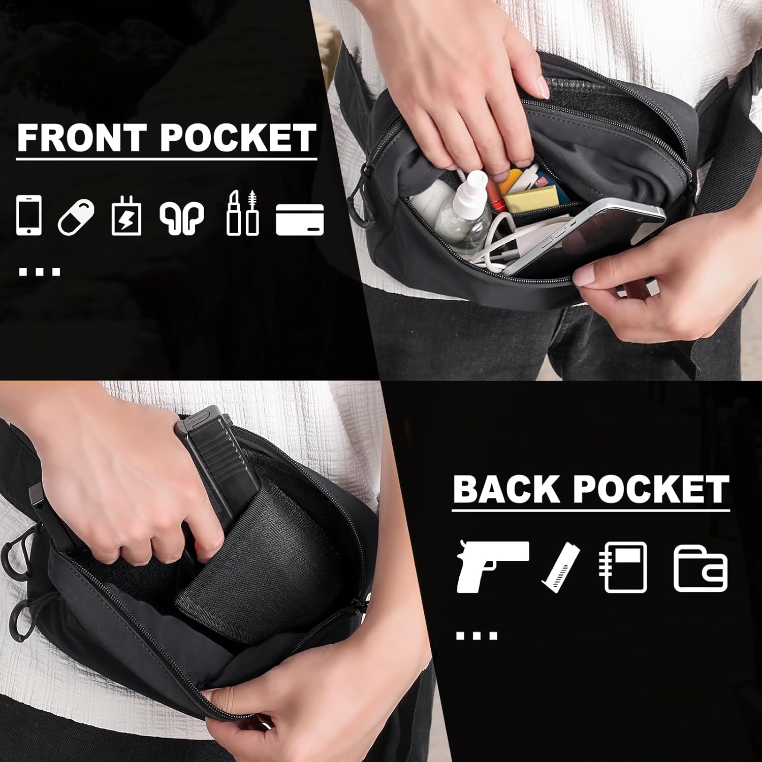 タクティカルファニーパック ホルスター付き 隠しキャリーバッ - Edc Carry Bag For Pistol のレビューと価格